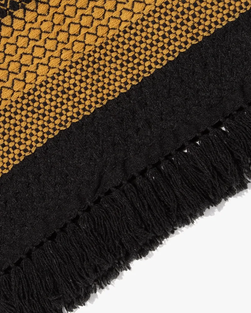 Kobo Oriza Scarf, Multi-Pattern Weave, Dark Grey with Mustard Yellow Accents