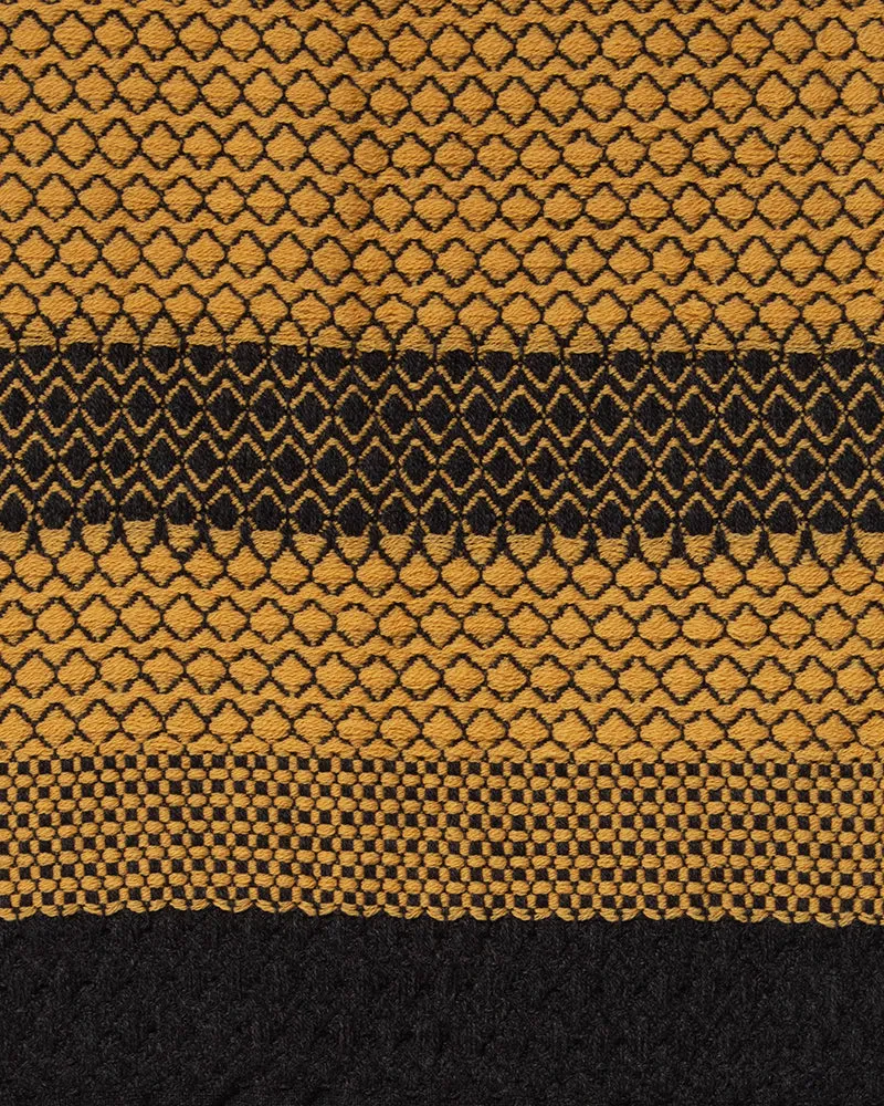 Kobo Oriza Scarf, Multi-Pattern Weave, Dark Grey with Mustard Yellow Accents