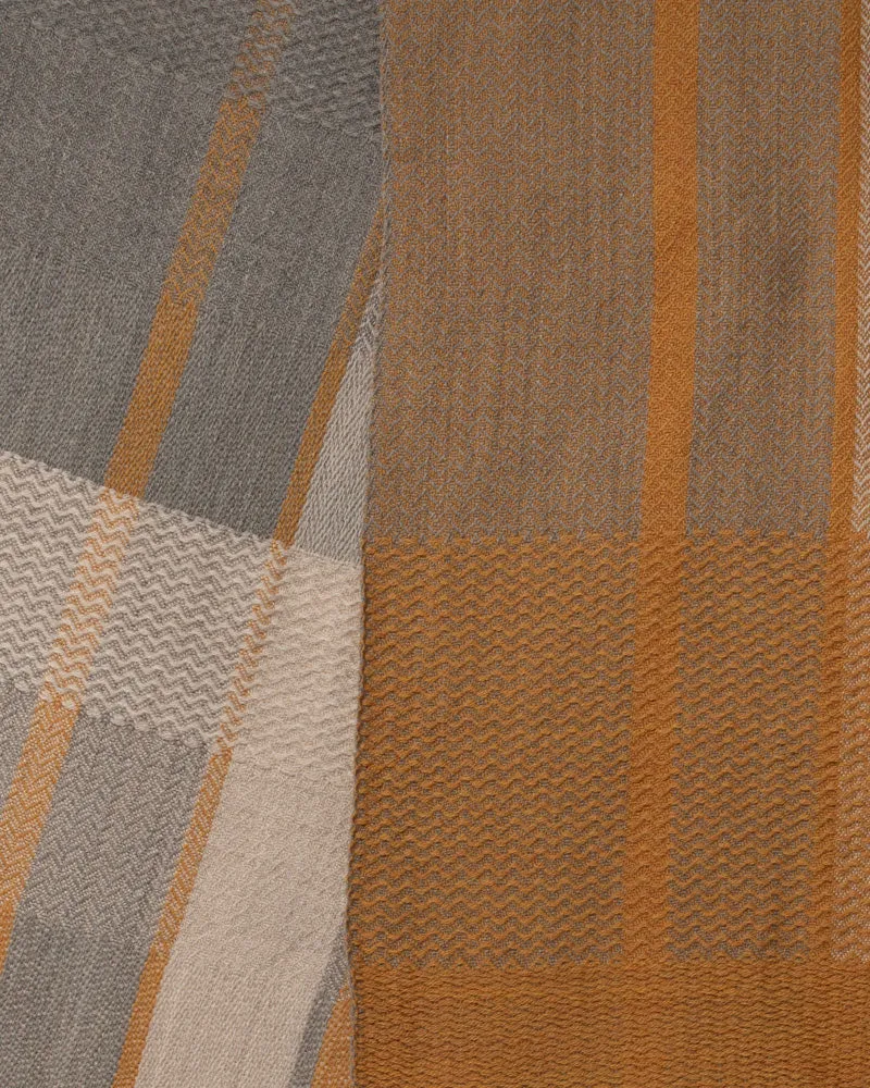 Kobo Oriza Scarf, Multi-Pattern Weave, Mustard Yellow and Grey with White Accents