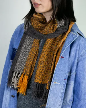 Kobo Oriza Scarf, Slub, Orange with Warm Grey Accents