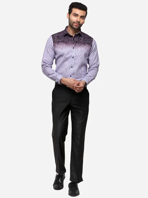 Light Blue & Grey Printed Slim Fit Party Wear Shirt | JB Studio