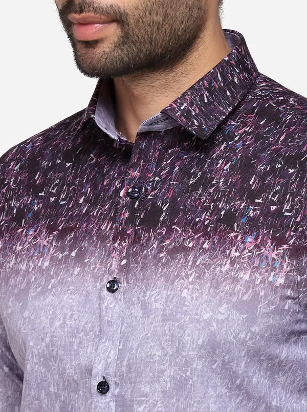 Light Blue & Grey Printed Slim Fit Party Wear Shirt | JB Studio