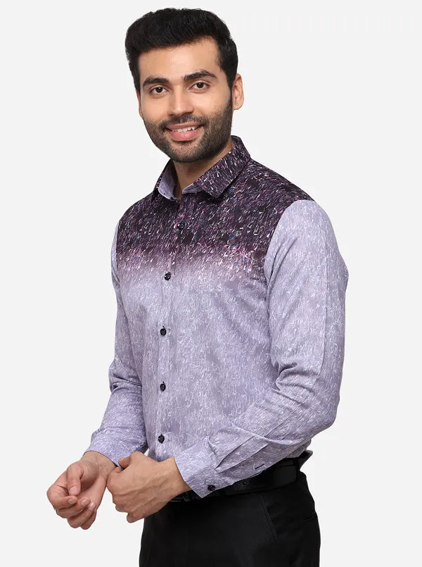 Light Blue & Grey Printed Slim Fit Party Wear Shirt | JB Studio