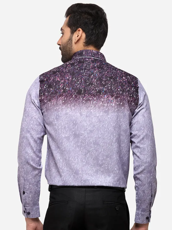 Light Blue & Grey Printed Slim Fit Party Wear Shirt | JB Studio