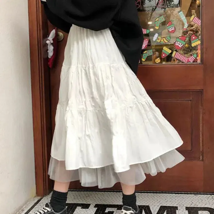 Long Tulle Midi Skirts Womens Autumn Elastic High Waist Tutu