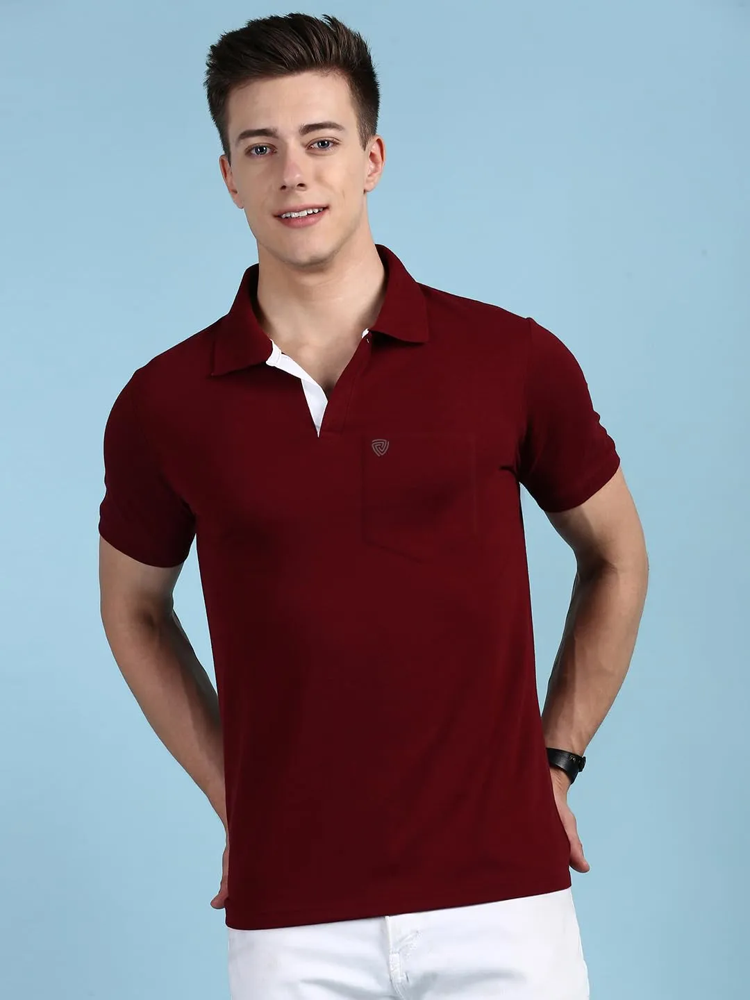 Lux Cozi Men's Half Sleeve Soild Casual T-Shirt with Chest Pocket_COZI_2122_MRN_XL_1PC Maroon
