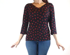Maiocchi black top with red lips print size 10