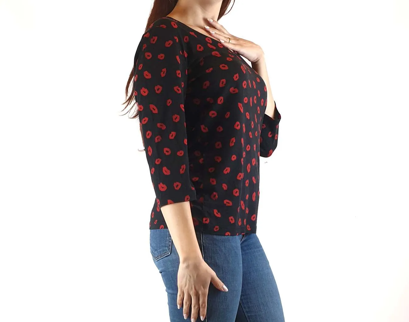 Maiocchi black top with red lips print size 10