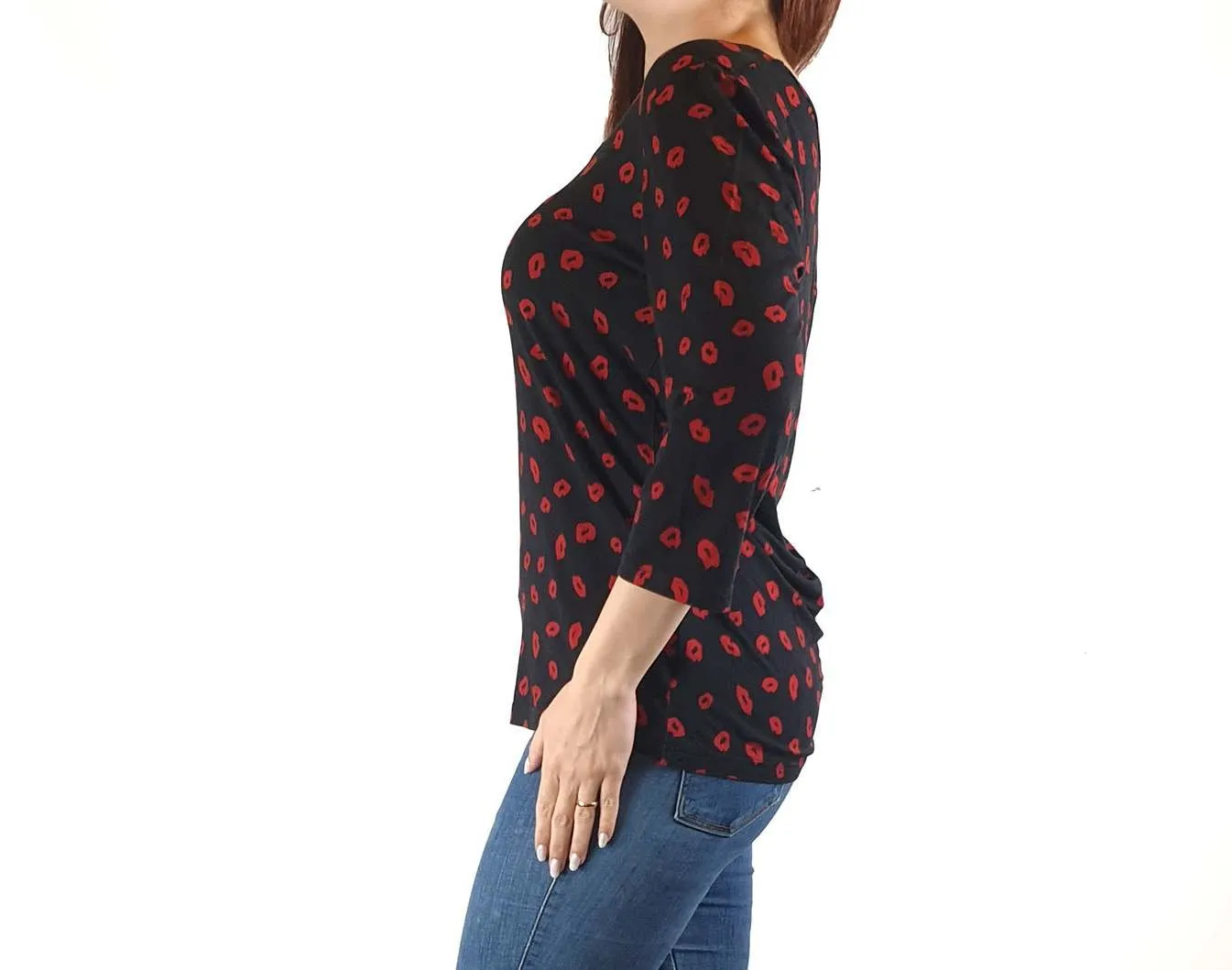 Maiocchi black top with red lips print size 10