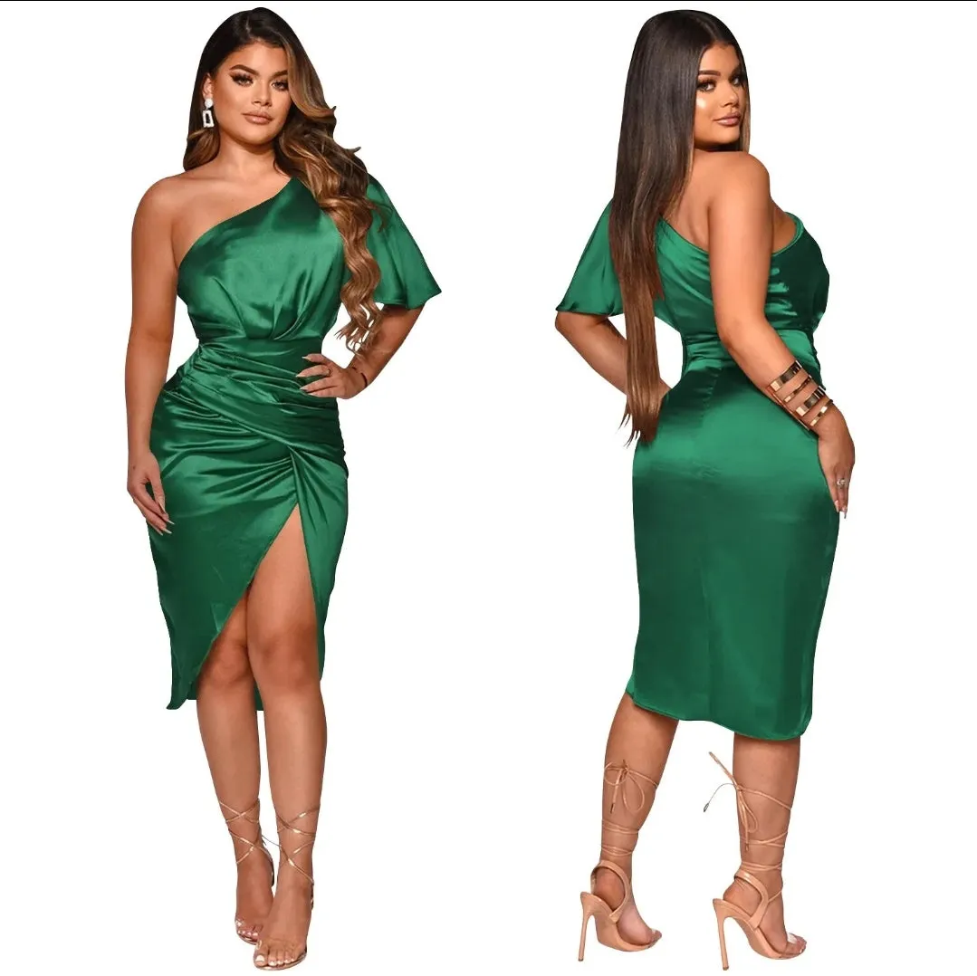 Maritza Ruched Satin Dress