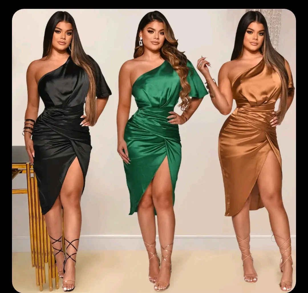 Maritza Ruched Satin Dress