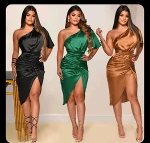 Maritza Ruched Satin Dress