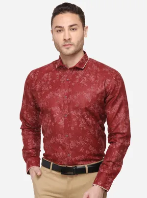 Maroon & Cream Printed Slim Fit Party Wear Shirt | Greenfibre