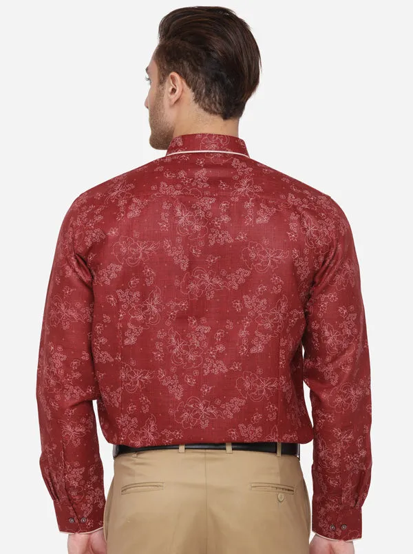 Maroon & Cream Printed Slim Fit Party Wear Shirt | Greenfibre