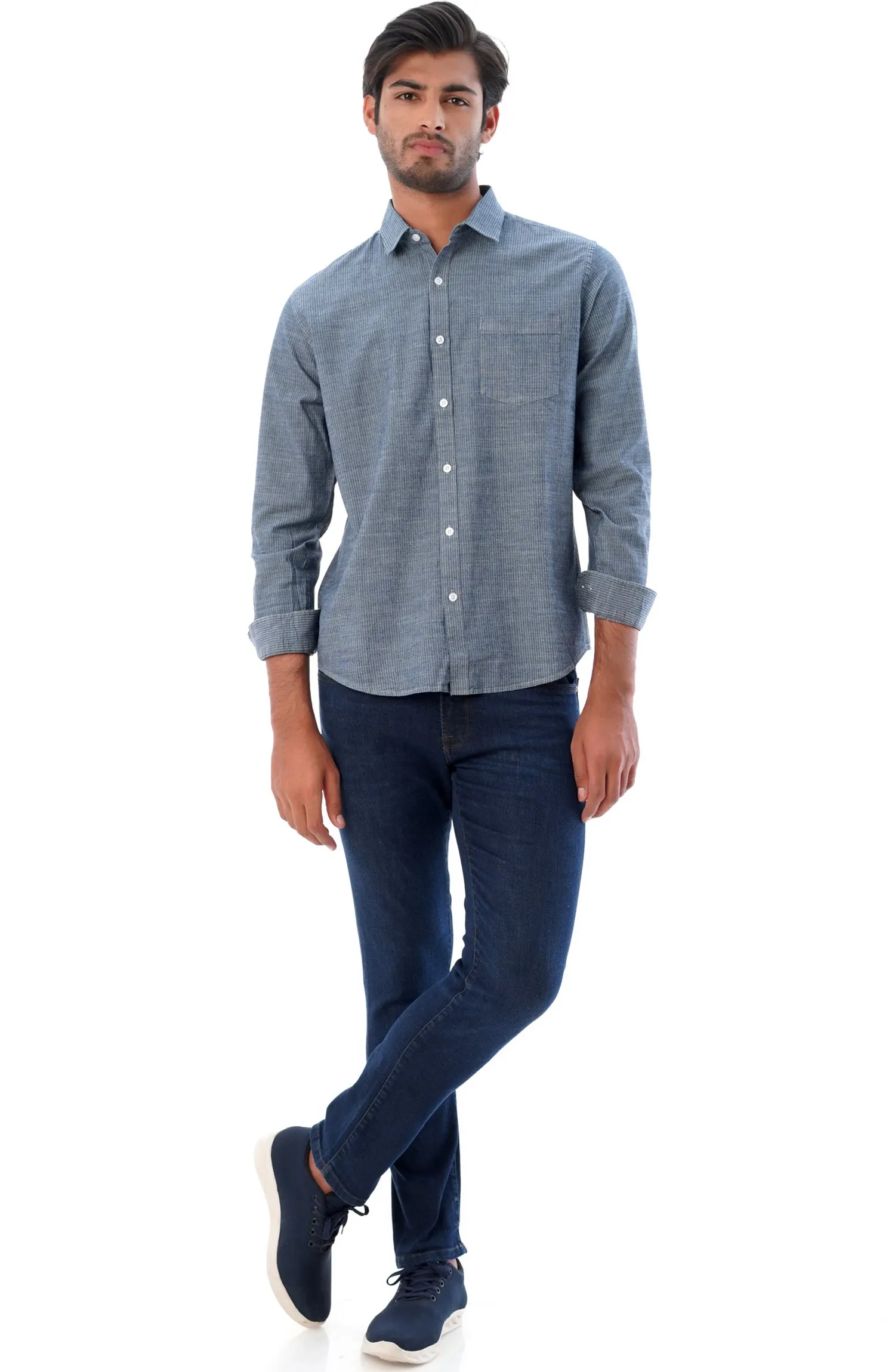 Medium Blue Pin Stripes Denim Shirt