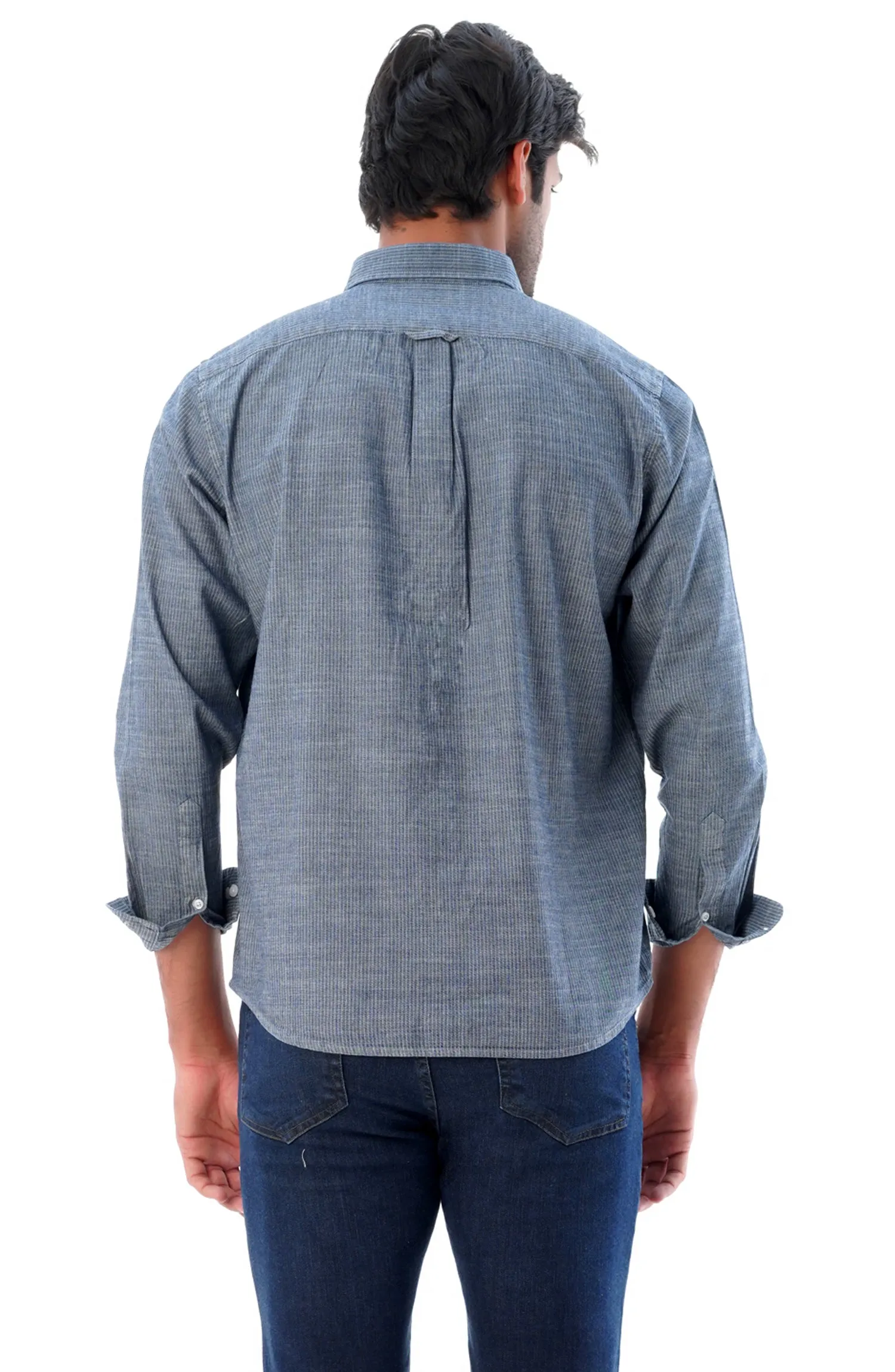 Medium Blue Pin Stripes Denim Shirt