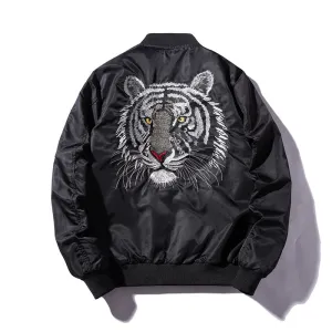 Men Bomber Jacket Feather Embroidered Tiger Flight Jackets
