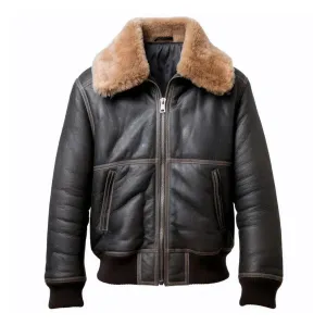 Men's Aviation Black Faux Shearling Side Pockets Bomber Jacket