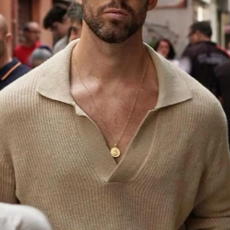 Men's Casual Fashionable V-neck Long-sleeved Knitted Sweater 07969515K