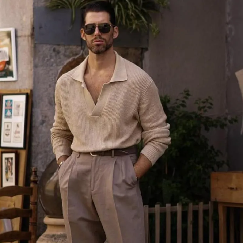 Men's Casual Fashionable V-neck Long-sleeved Knitted Sweater 07969515K