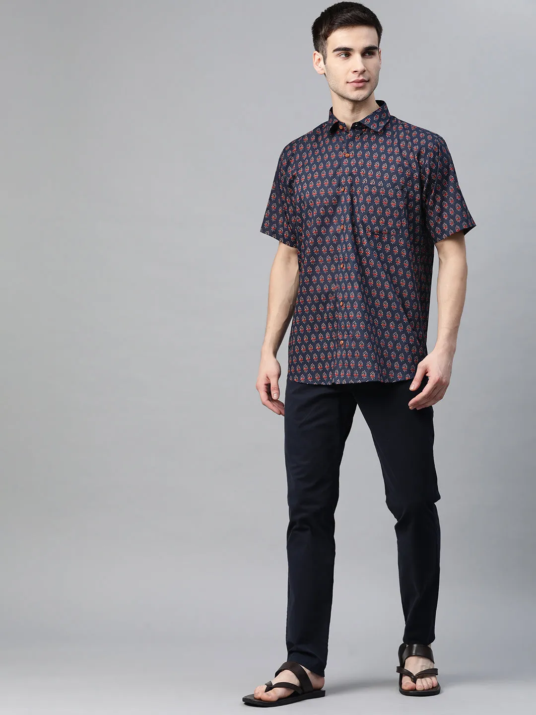 Millennial Men Blue Cotton Half Sleeves Shirt-Mmh057