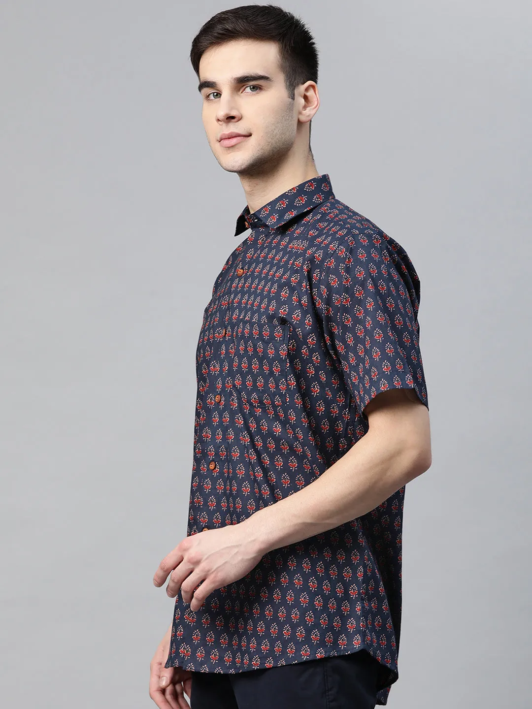 Millennial Men Blue Cotton Half Sleeves Shirt-Mmh057