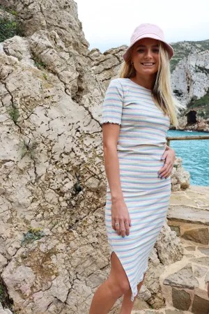 NATALIA-SS-DRESS - MULTI WHITE STRIPE