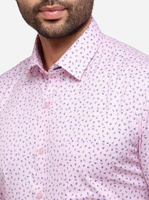 Pink & Blue Printed Regular Fit Formal Shirt | Greenfibre