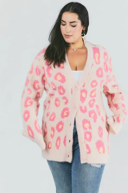 Plus Animal Printed Long Sleeve Cardigan