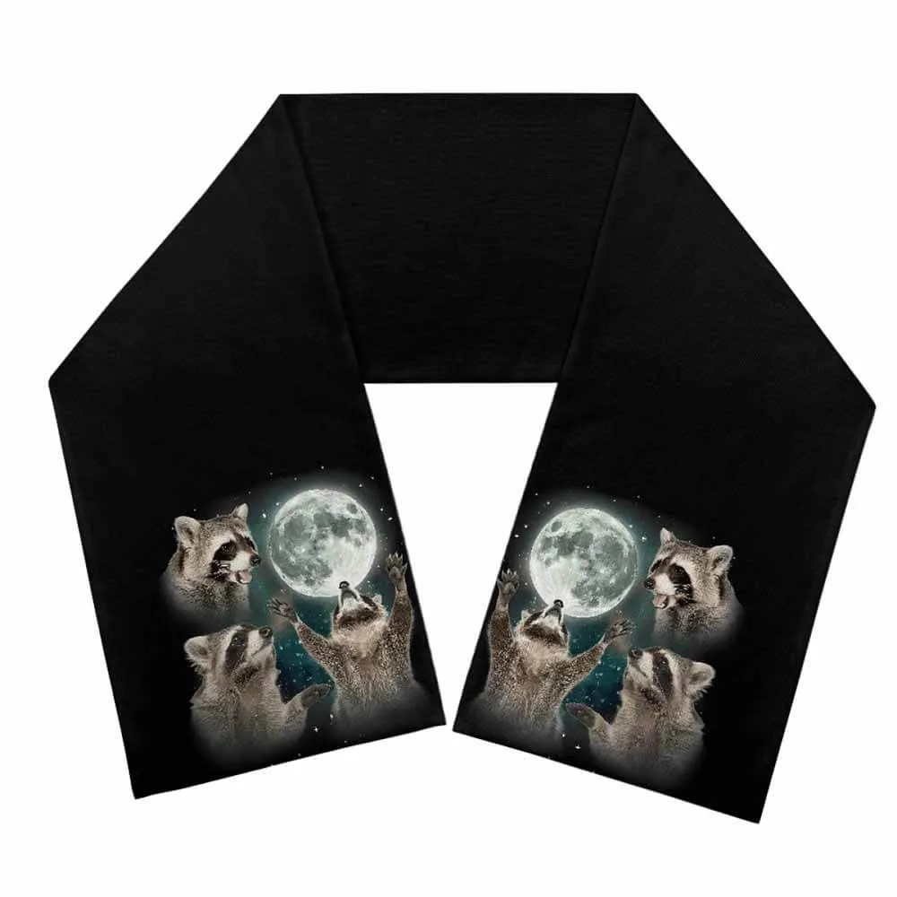 Raccoons Howling At The Moon Warm Knitted Scarf