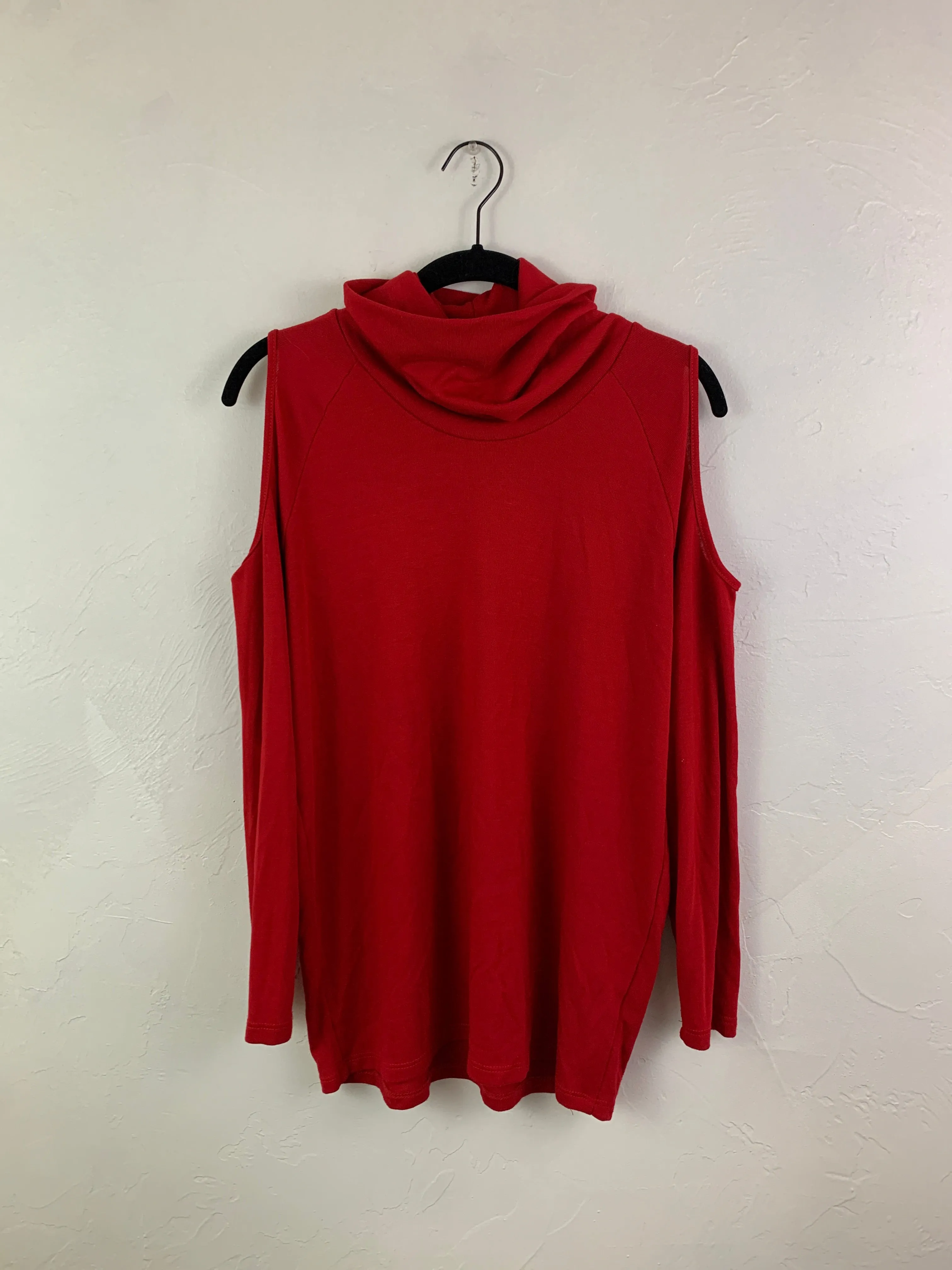 Red turtleneck cutout top