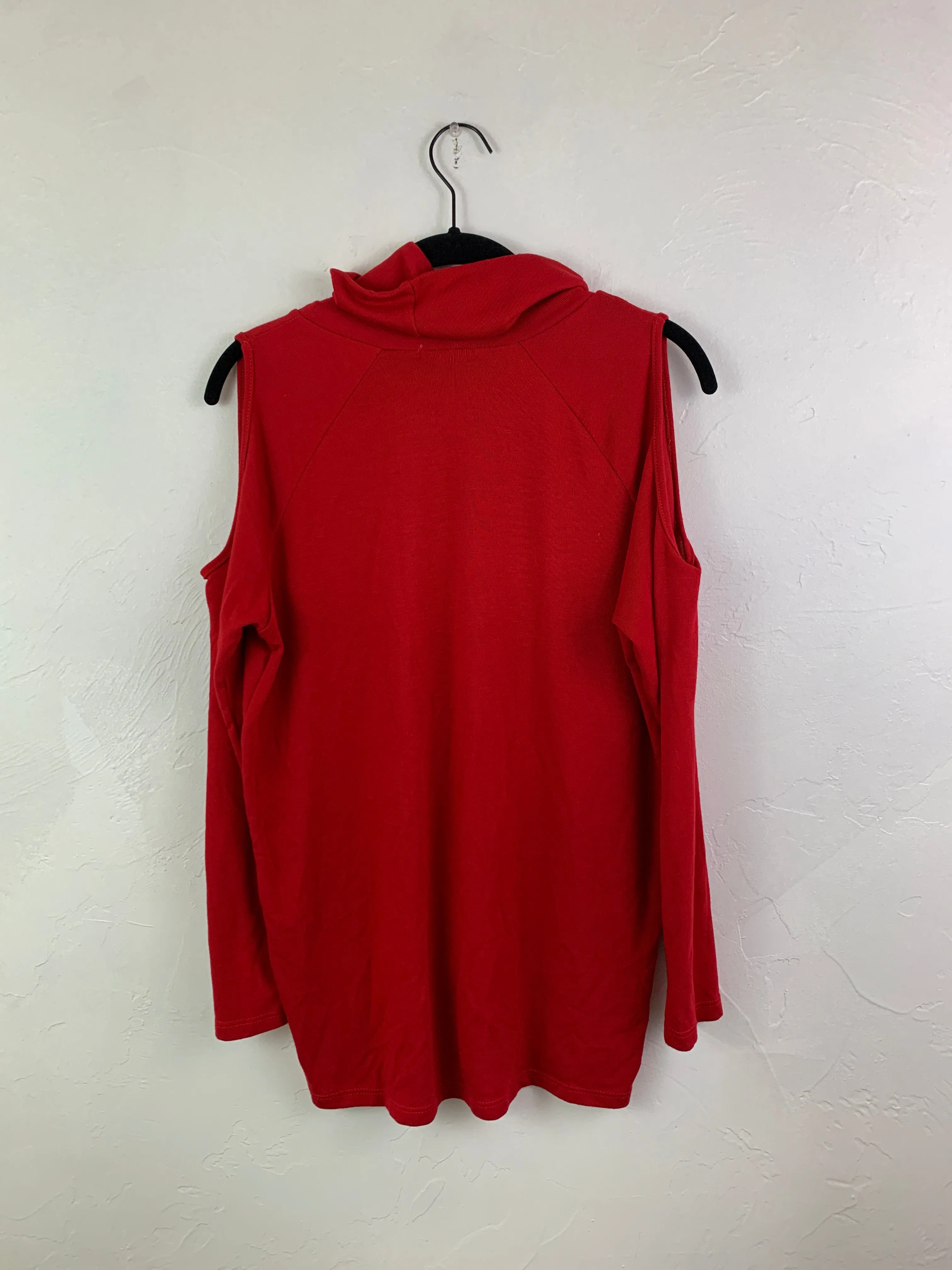 Red turtleneck cutout top