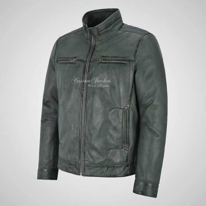 RHYS Men's Luxury Leather Jacket Leather Blouson Jacket