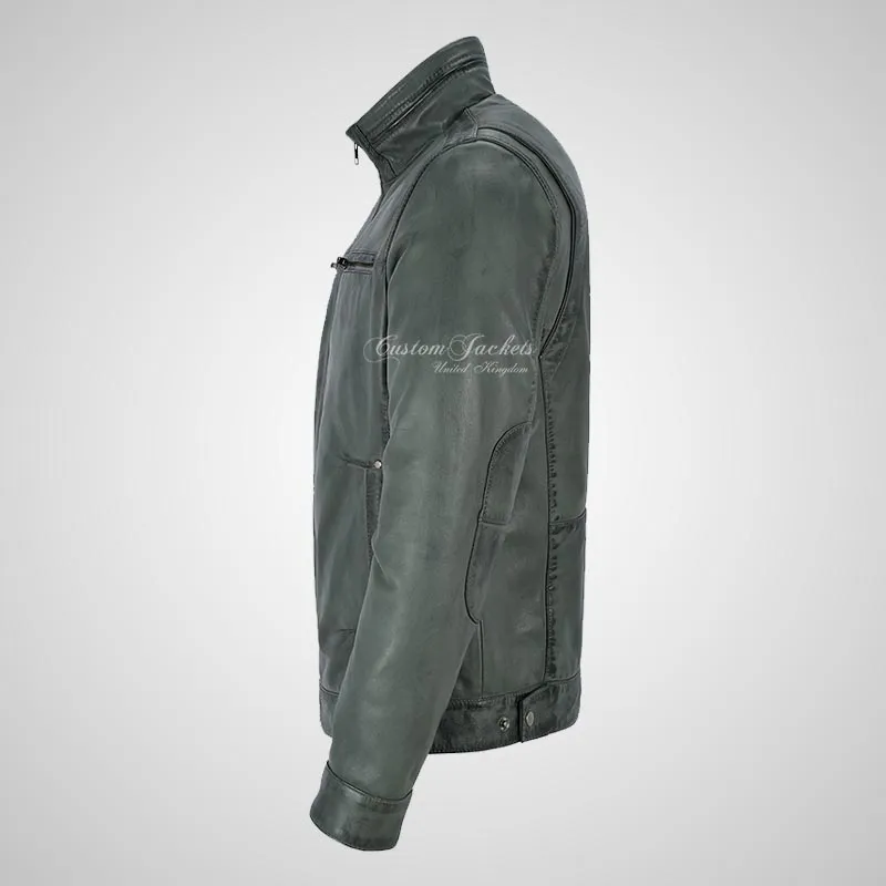 RHYS Men's Luxury Leather Jacket Leather Blouson Jacket