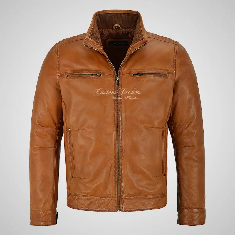 RHYS Men's Luxury Leather Jacket Leather Blouson Jacket