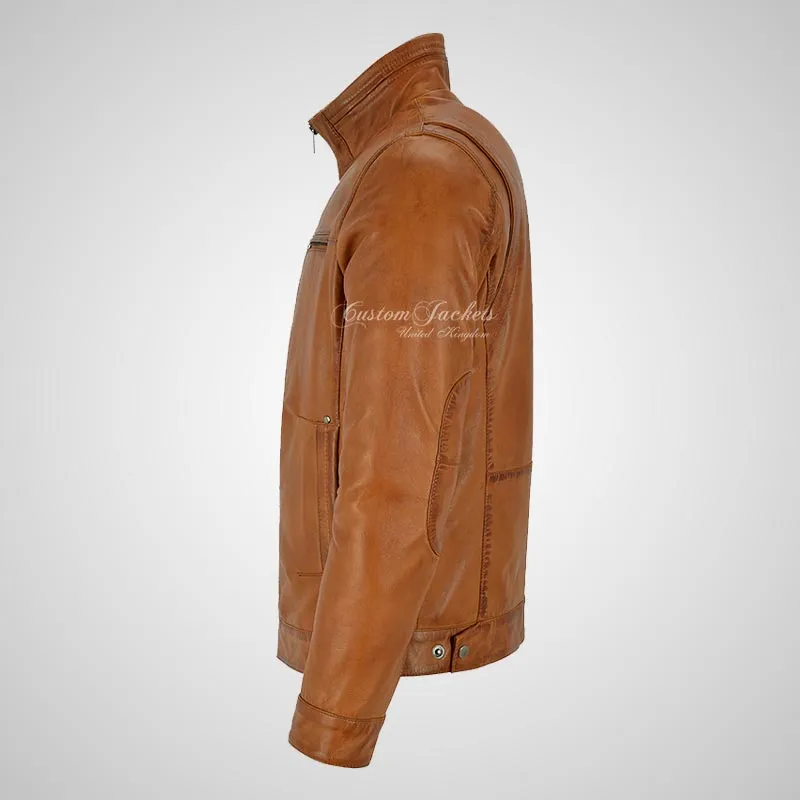 RHYS Men's Luxury Leather Jacket Leather Blouson Jacket