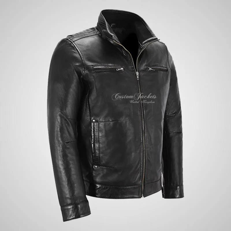 RHYS Men's Luxury Leather Jacket Leather Blouson Jacket