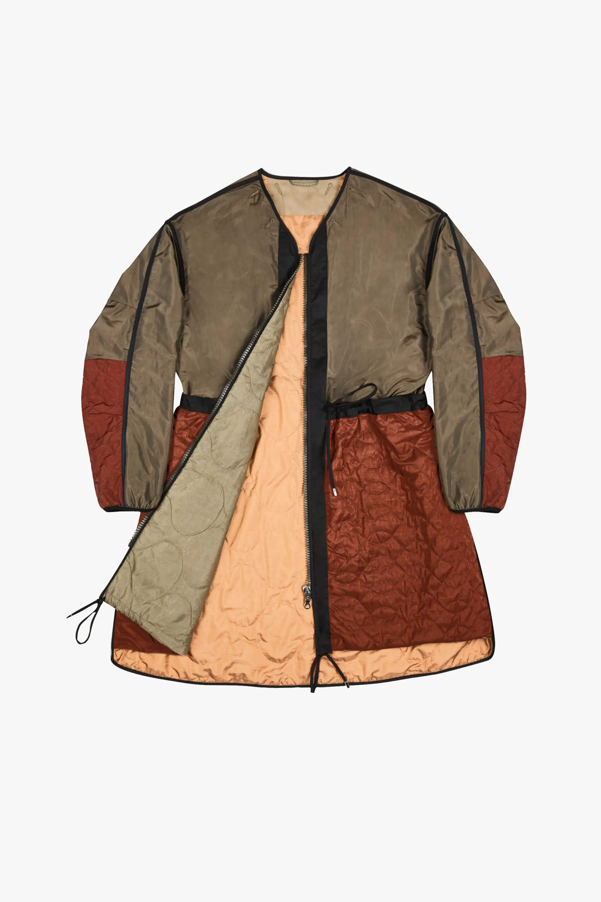 Silk Nylon Quilt Parka - Peat & Russett / Peat & Burnt Orange