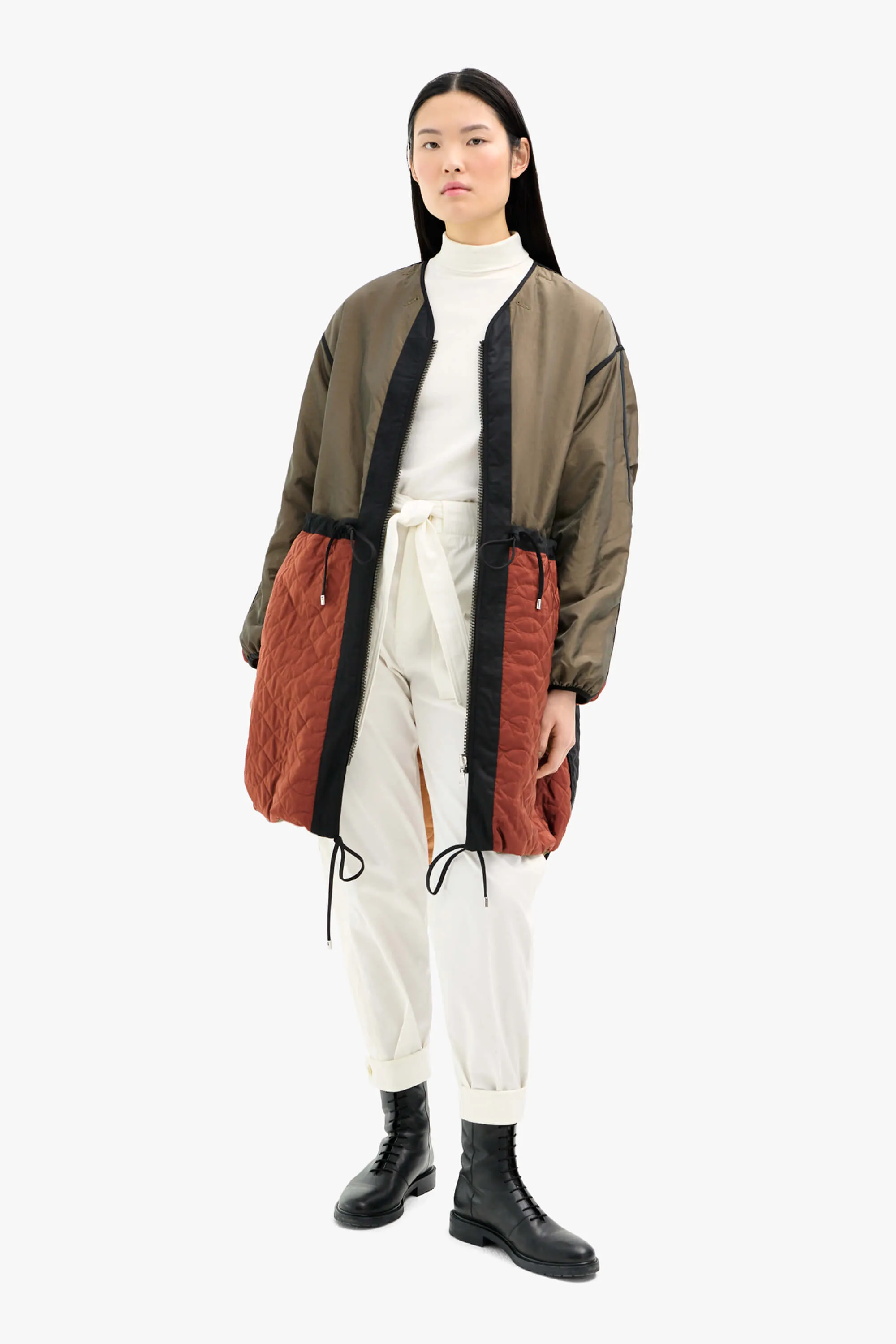 Silk Nylon Quilt Parka - Peat & Russett / Peat & Burnt Orange