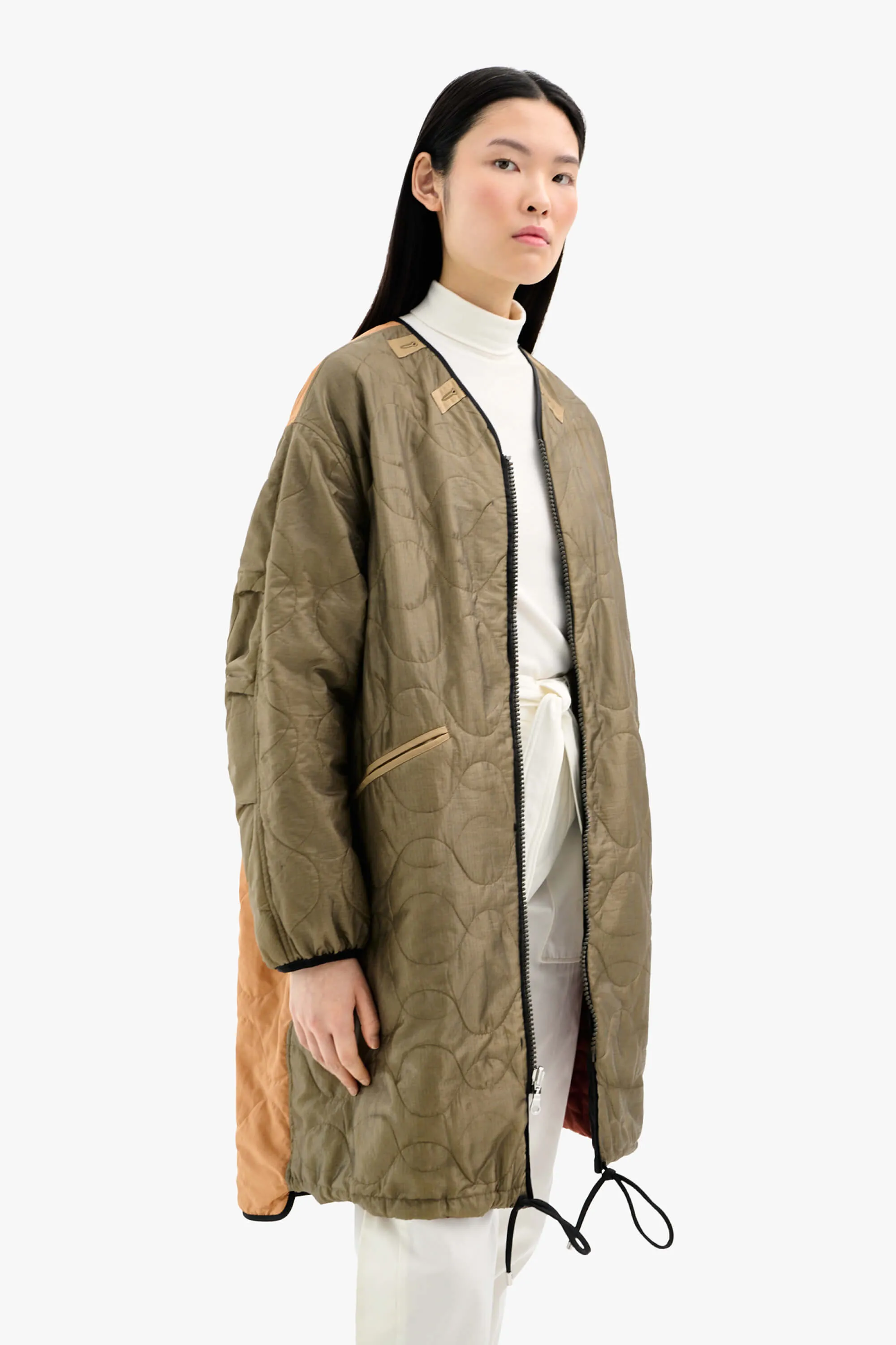 Silk Nylon Quilt Parka - Peat & Russett / Peat & Burnt Orange