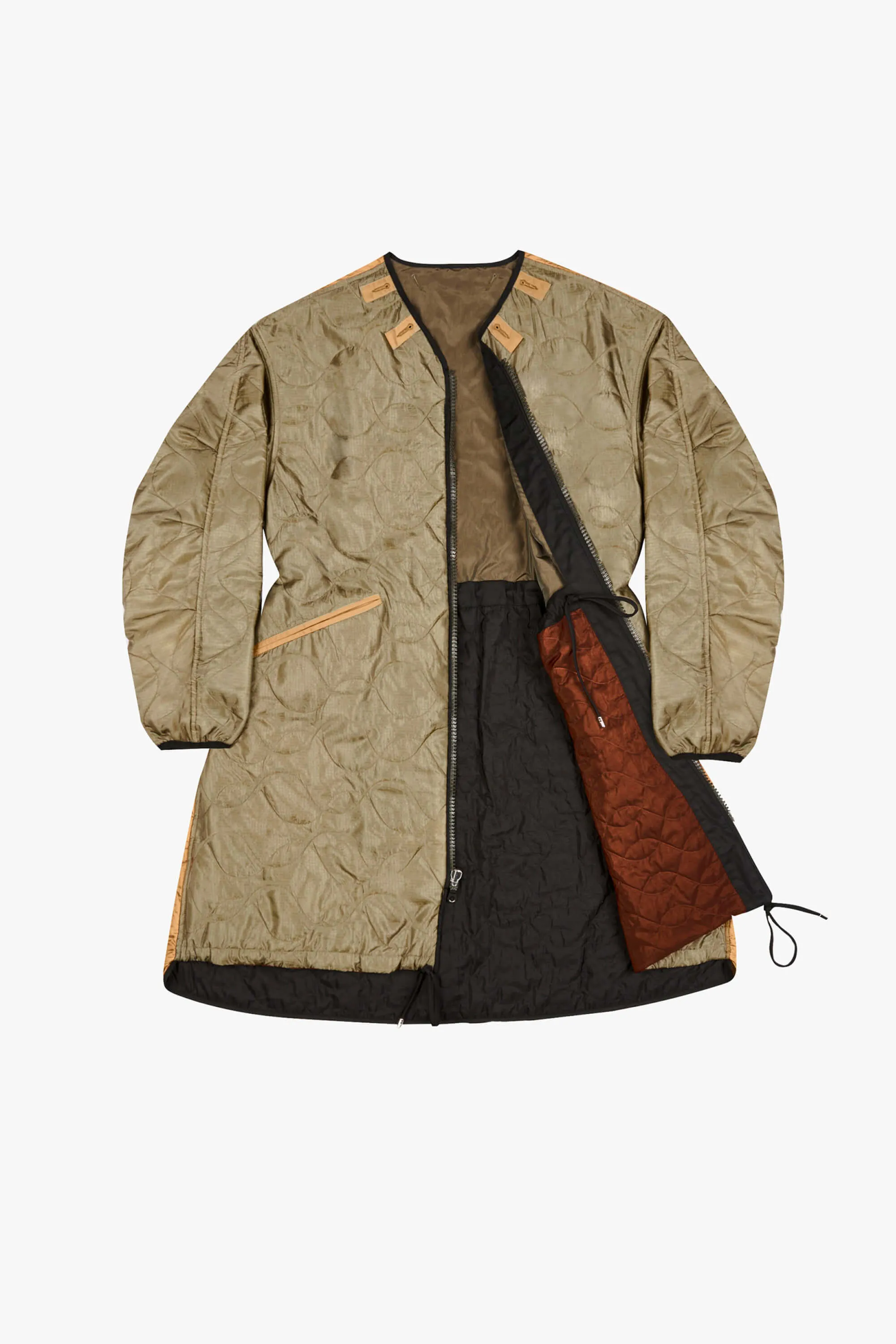 Silk Nylon Quilt Parka - Peat & Russett / Peat & Burnt Orange