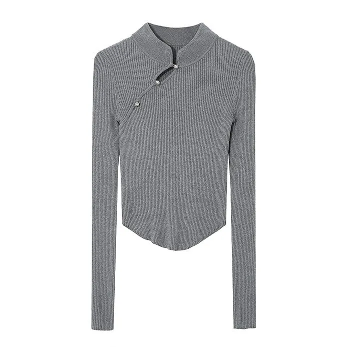 Slim Fit Short Knit Cardigan with Diagonal Front Closure and Waist Cinching