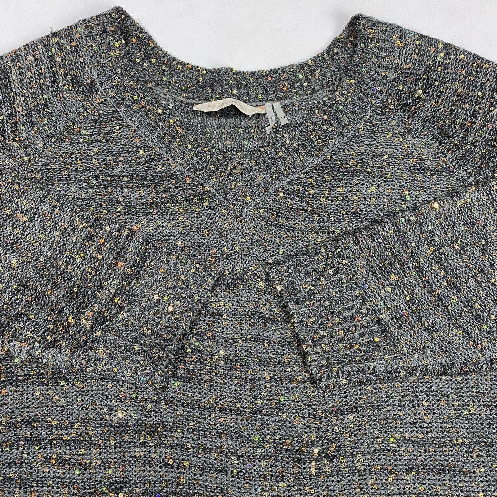 Soft Surroundings Tunic Sweater Sz 1X Gray With Sequins Holiday Top Plus Size
