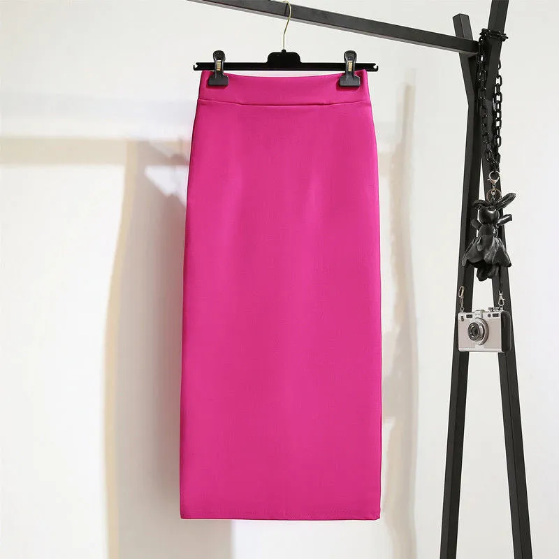 Splitted Women Summer Mid-Length High Waist All-Matching Hip Flattering Skirt