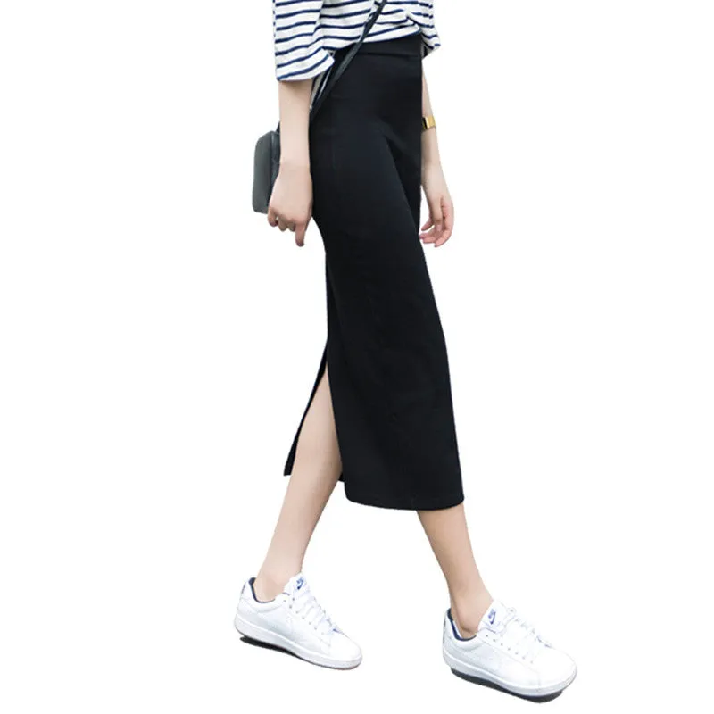 Splitted Women Summer Mid-Length High Waist All-Matching Hip Flattering Skirt