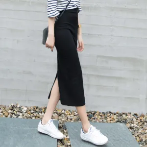 Splitted Women Summer Mid-Length High Waist All-Matching Hip Flattering Skirt