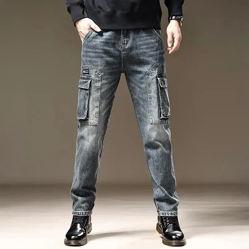 Stacked Cargo Style Denim Jeans Pants