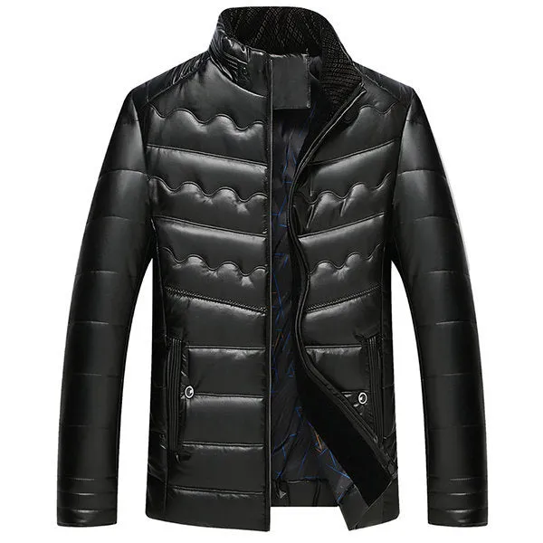 Stand Colllar Faux Leather Jacket