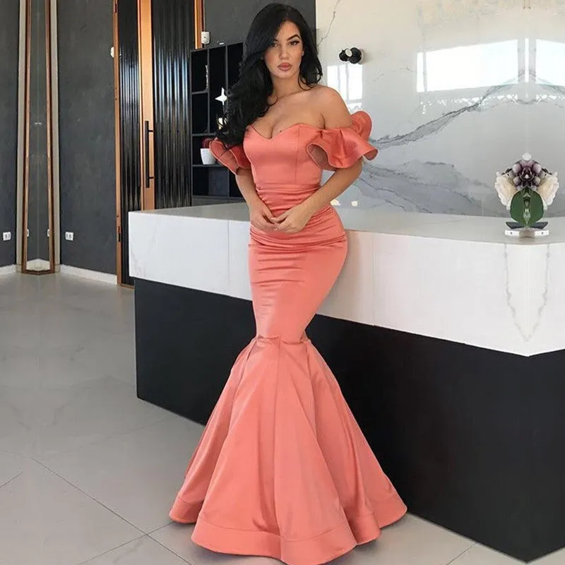 Stunning Long Off the Shoulder Satin Mermaid Prom Dresses