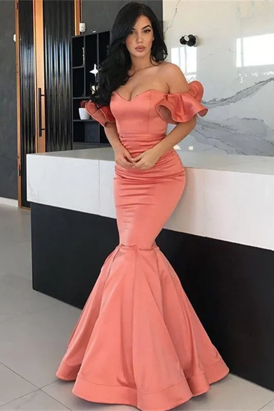 Stunning Long Off the Shoulder Satin Mermaid Prom Dresses